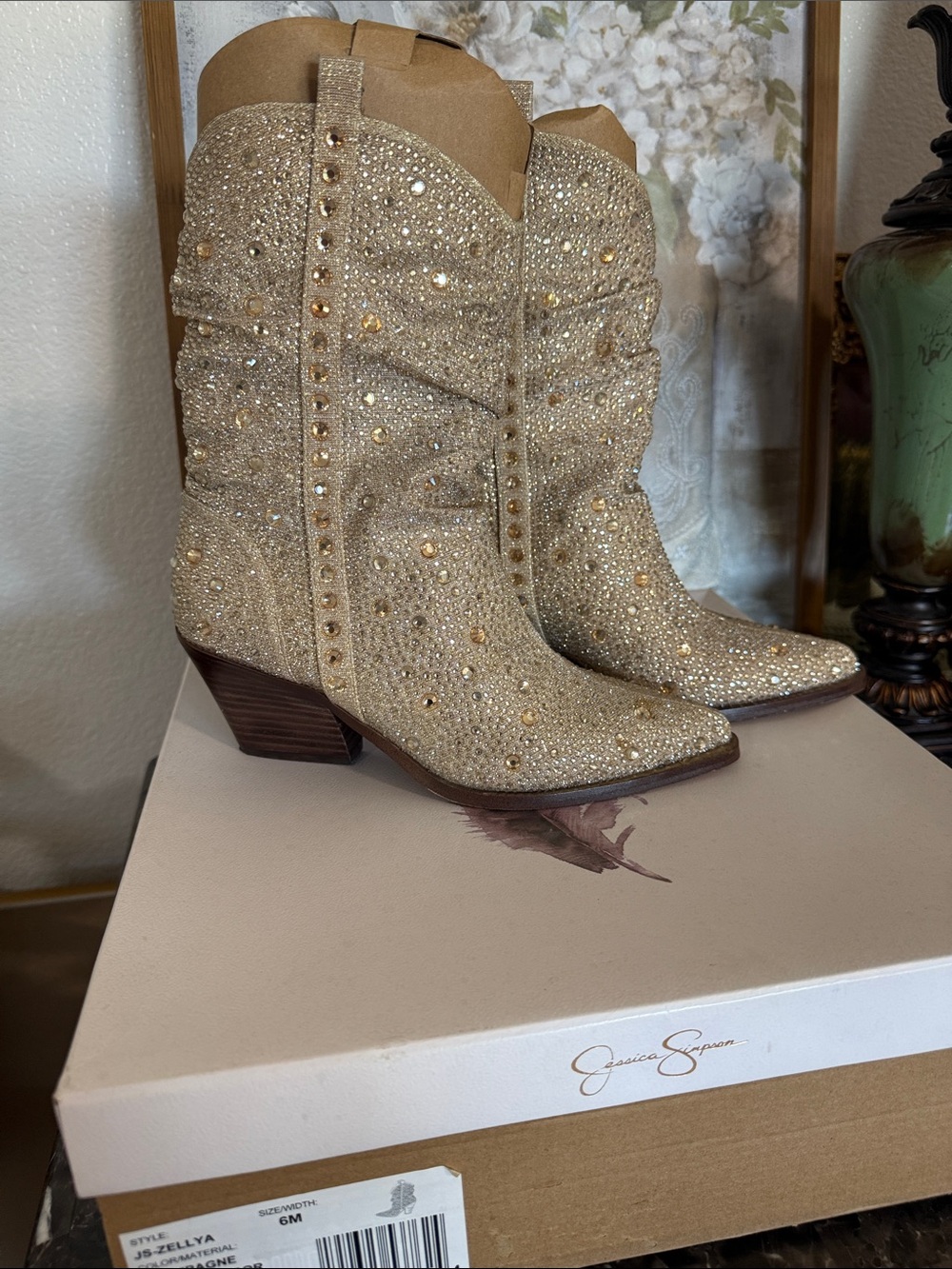 Jessica Simpson Gold Embellished Western Ankle Boots
